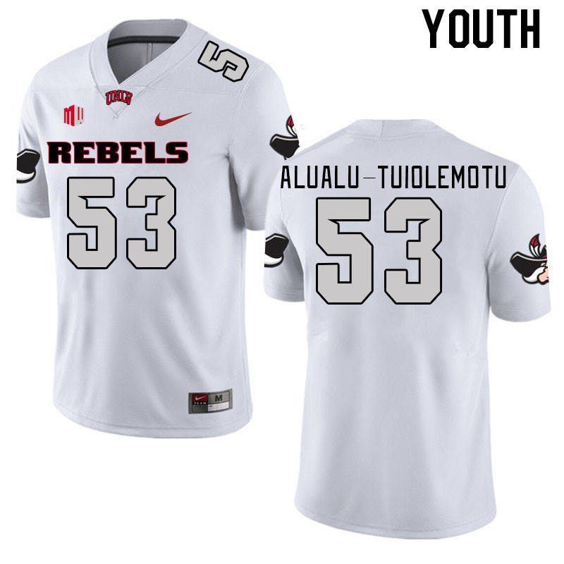 Youth #53 Blesyng Alualu-Tuiolemotu UNLV Rebels 2023 College Football Jerseys Stitched-White - Click Image to Close